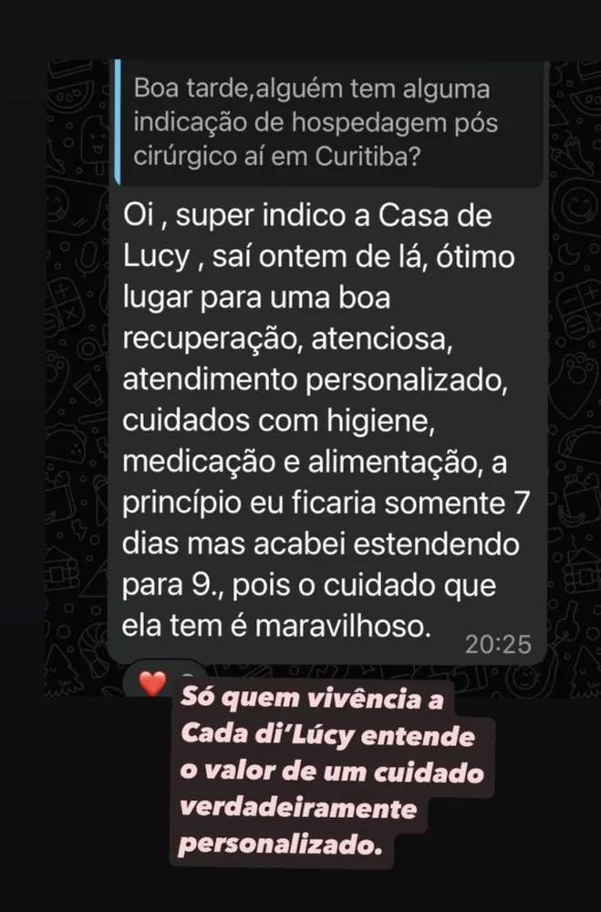 Print de depoimento de hóspede sobre a Casa di Lucy
