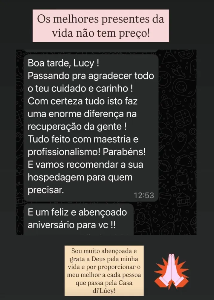 Print de depoimento de hóspede sobre a Casa di Lucy