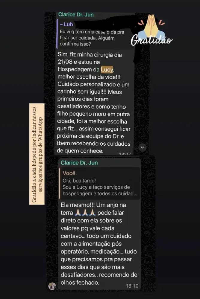 Print de depoimento de hóspede sobre a Casa di Lucy