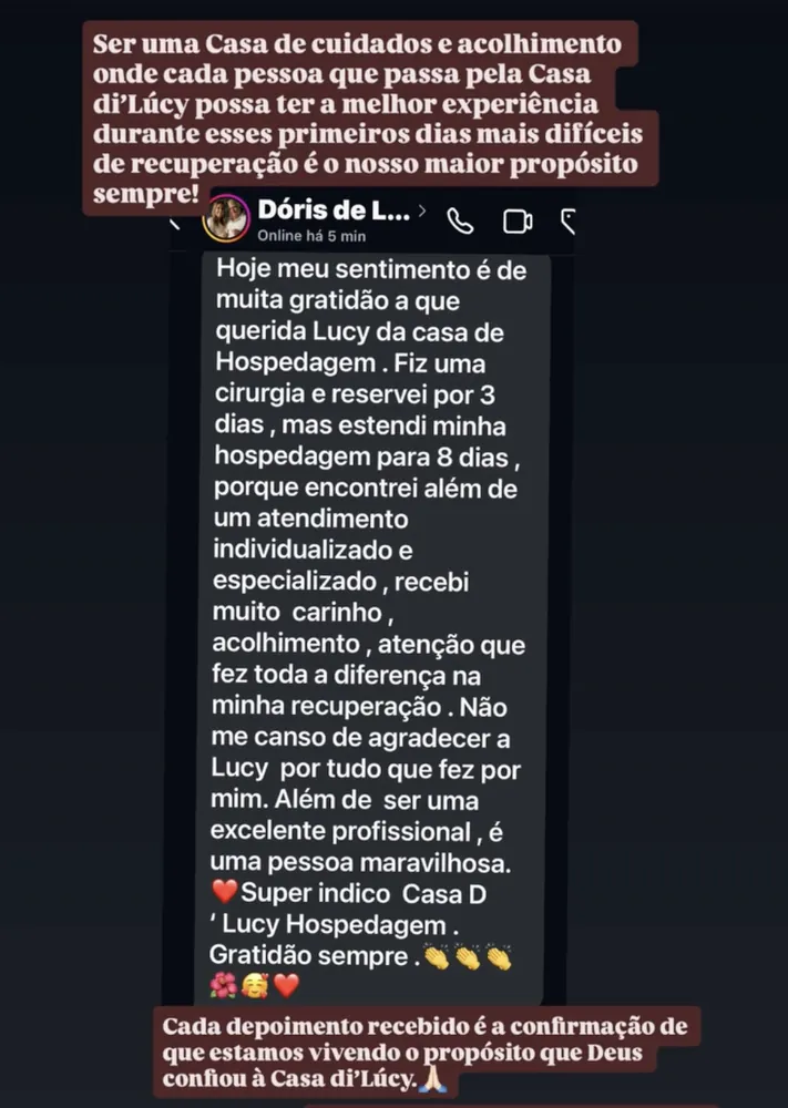 Print de depoimento de hóspede sobre a Casa di Lucy